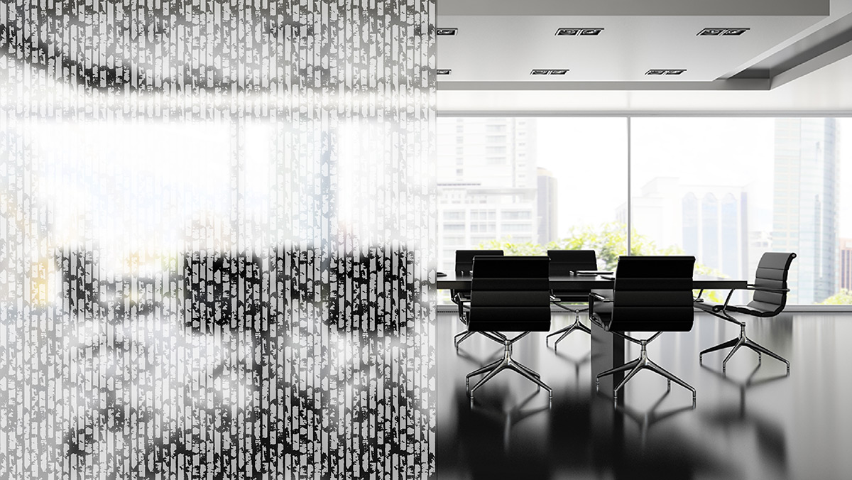 Decorative Etched Glass Designer prints etched on glass for privacy.